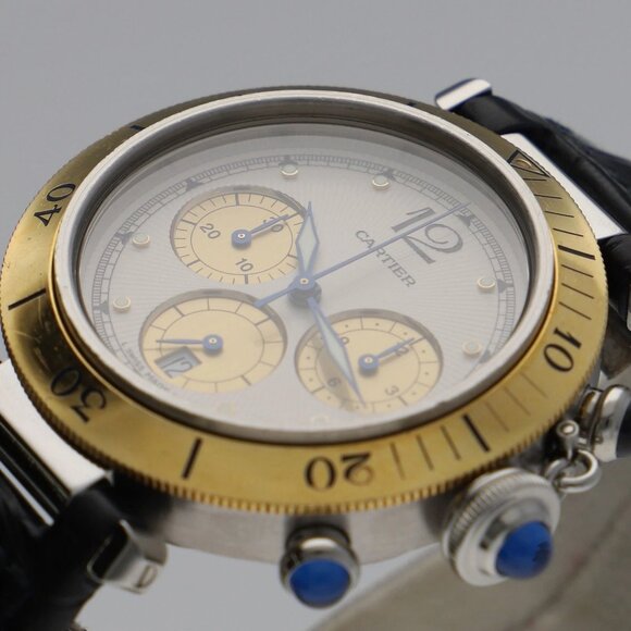 WATCH CARTIER W3101155 Pasha Chrono Silver YG/SS/leather QZ - Picture 2 of 7